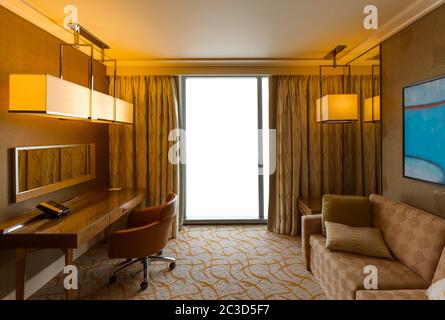 Hotel room and blank window Stock Photo