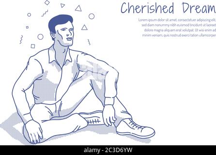 Man dreams of sitting on the ground Stock Vector