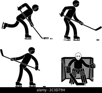 Pictogram man is a hockey player and goalkeeper in various poses Stock Vector