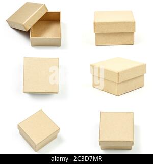 small gift boxes made of biodegradable cardboard on a white isolated background Stock Photo