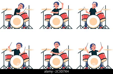 Rock band drummer plays the drum set Stock Vector