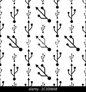 Usb Icon Seamless Pattern, Universal Serial Bus Design Vector Art Illustration Stock Vector