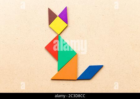 Tangram Sitting Cat Shape and Solution