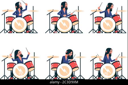 Rock band drummer playing drum set Stock Vector