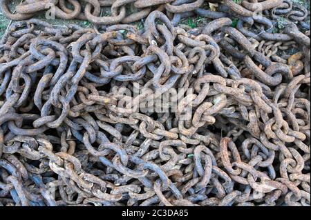 Pile of old rusty chain. Stock Photo