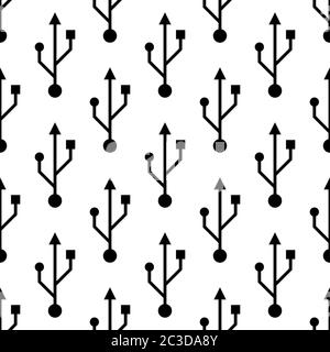 Usb Icon Seamless Pattern, Universal Serial Bus Design Vector Art ...