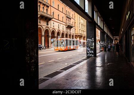 Bus on the streets of Bologna, Italy Stock Photo