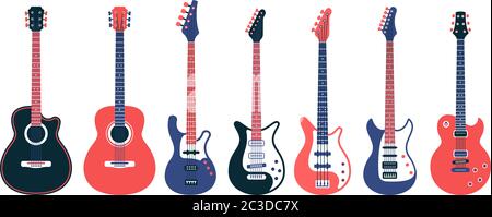 Electric guitars and acoustic different designs Stock Vector