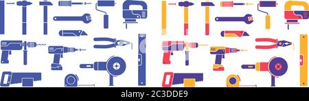 Hand-held working tools - set of icons Stock Vector