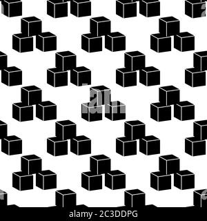 Cube Icon, 3d Line Art Design Seamless Pattern Vector Art Illustration Stock Vector