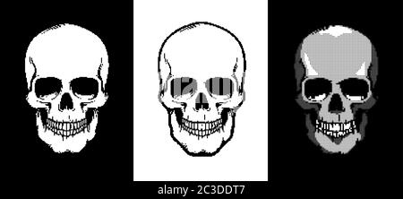 Pixel art style skull icon Stock Vector
