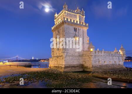 Belem Tower (Torre de Belem),a tower-fortress on the Tagus river in Belem, outside the city of Lisbon, Portugal. Stock Photo