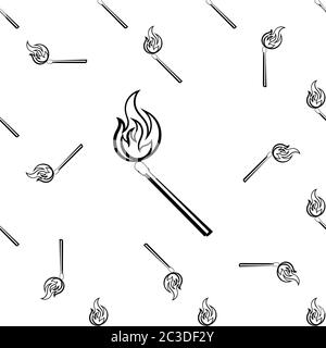 Lit Matchstick, Burning Matchstick Seamless Pattern Vector Art Illustration Stock Vector