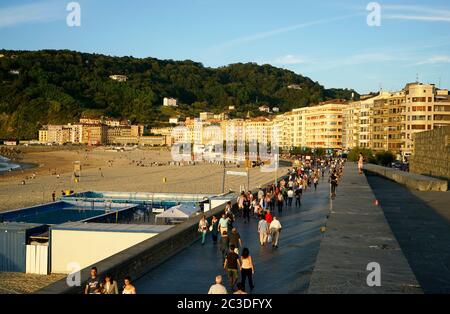 Zurriola beach and promenade in San Sebastian.Basque Country.Spain Stock Photo