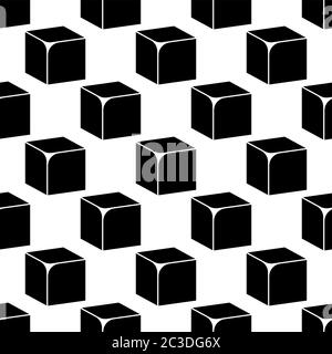 Cube Icon, 3d Line Art Design Seamless Pattern Vector Art Illustration Stock Vector