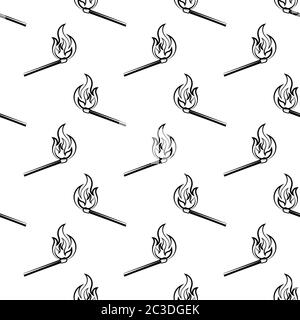 Lit Matchstick, Burning Matchstick Seamless Pattern Vector Art Illustration Stock Vector