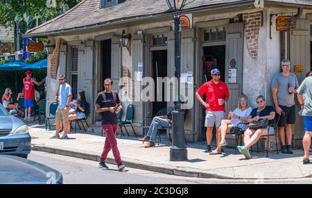 New Orleans, Louisiana/USA - 6/13/2020: Newly reopened Lafitte's Blacksmith Shop Bar in French Quarter during Corona Virus pandemic Stock Photo