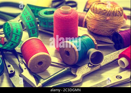 Sewing tools and accessories Stock Photo