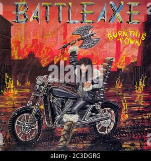 BATTLEAXE BURN THIS TOWN NWOBHM - Vintage 12'' vinyl LP Cover