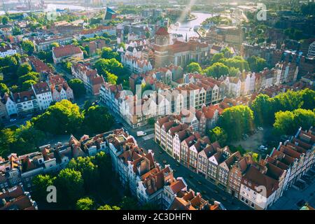 GDANSK, POLAND - JUNE 14, 2020: Aerial view of Old Town in Gdansk. Tricity, Pomerania, Poland. Stock Photo