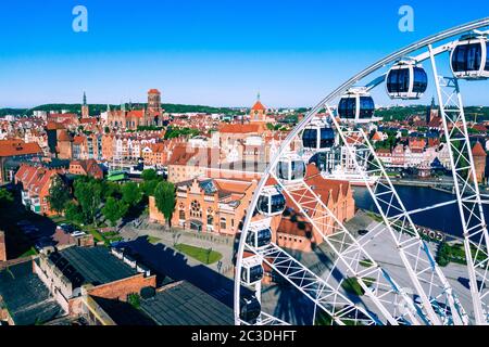 GDANSK, POLAND - JUNE 14, 2020: Aerial view of Old Town in Gdansk. Tricity, Pomerania, Poland. Stock Photo