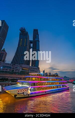 Ship cruising in Chongqing town at night Stock Photo