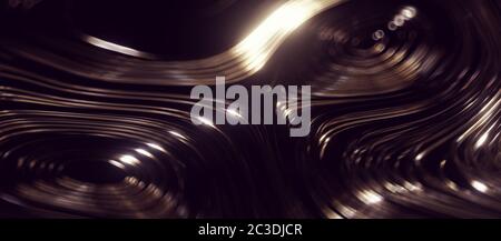 3d render of abstract swirly reflective metal wire, panoramic Stock Photo