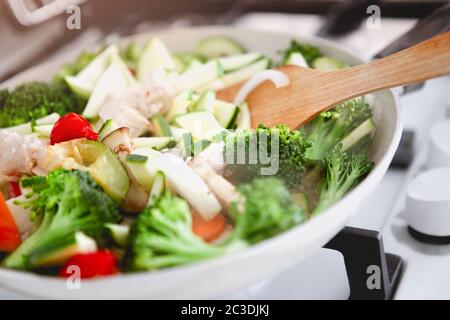 Cooking process of vegetable stew Stock Photo