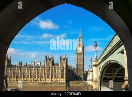 big ben in london framed by the arch of a bridge Stock Photo