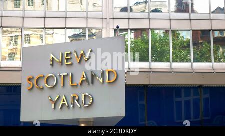 LONDON, ENGLAND, UK - SEPTEMBER 17, 2015: close up of the new scotland yard sign, london