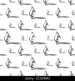 Lit Matchstick, Burning Matchstick Seamless Pattern Vector Art Illustration Stock Vector