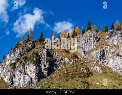 Autumn Alps rocky mountain tops view from hiking path, Kleinarl, Land Salzburg, Austria. Stock Photo