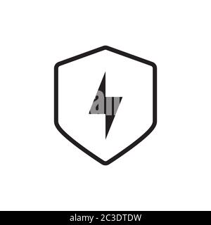 lightning on shield icon sign symbol flat vector Stock Vector