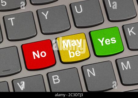 Computer keyboard with Yes No and Maybe keys Stock Photo