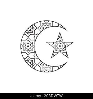 crescent moon and star with islamic ornament design vector Stock Vector