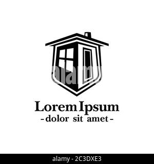 Shield house logo design. Real estate design template. Vector and illustration. Stock Vector