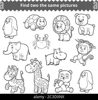find two same animals game coloring book page Stock Vector Image & Art ...