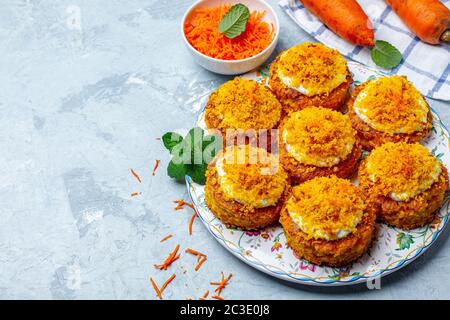 Homemade mini carrot cakes. Stock Photo