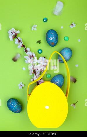 Easter eggs painted blue with natural dye. Stock Photo