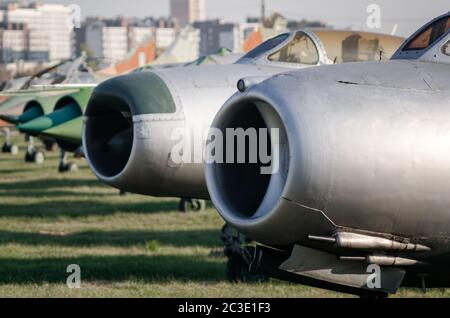 exhibition museum of old army combat fighter aircraft Stock Photo - Alamy