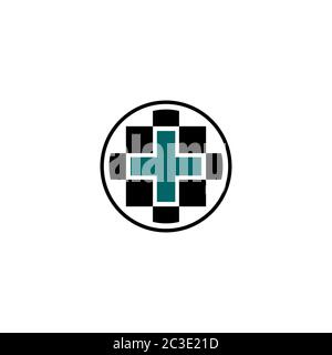 Medical cross icon, healthcare logo design concept template, isolated on white background. Stock Vector