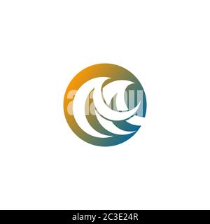 Abstract wave logo with negative space design concept, initial letter M, isolated on white background. Stock Vector