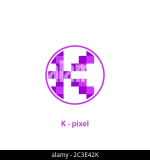 Initial letter K logo, pixel art design concept, isolated on white background. Stock Vector