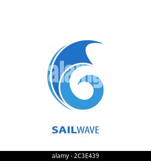 Sailboat and wave logo with initial letter G design concept, abstract business logo, isolated on white background. Stock Vector