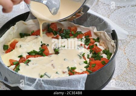 Tasty piece of tarta pastry on the Polish table in the Polish Kitchen. Stock Photo