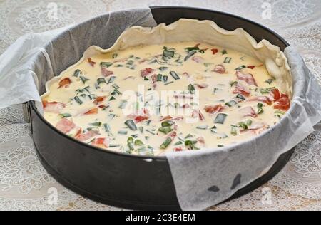 Tasty piece of tarta pastry on the Polish table in the Polish Kitchen. Stock Photo