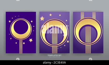 Golden luxury minimalistic abstract bacgrounds set. Art deco, art nuovo style design, geometric minimal modern template. Vector set Brochure, Invitati Stock Vector