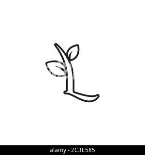 letter L with leaf plant line icon symbol design concept Stock Vector
