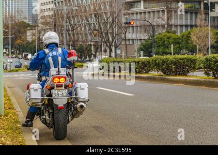 Police Traffic at Motorcycle, Tokyo, Japan Stock Photo