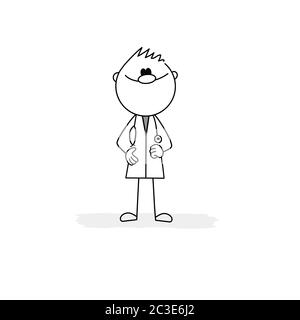 Doodle stick figure: Doctor with a stethoscope. Vector. Stock Vector